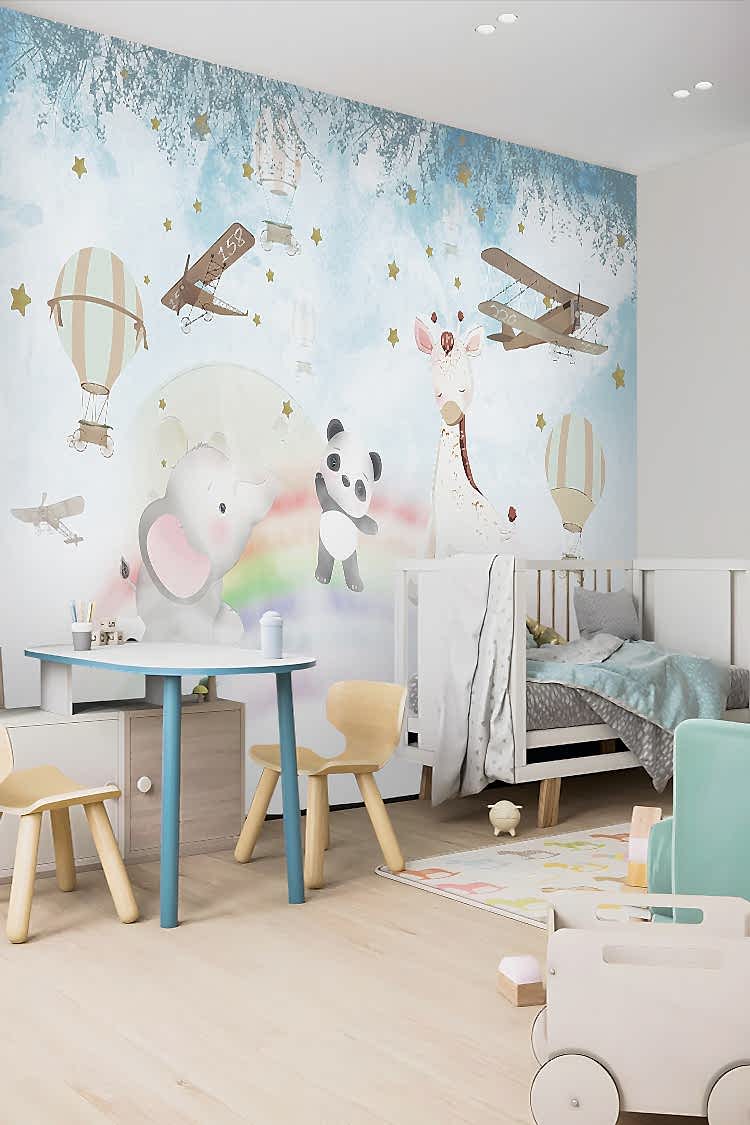 Pastel Uçan Balonlar ve Hayvanlar Duvar Kağıdı - Görsel 3