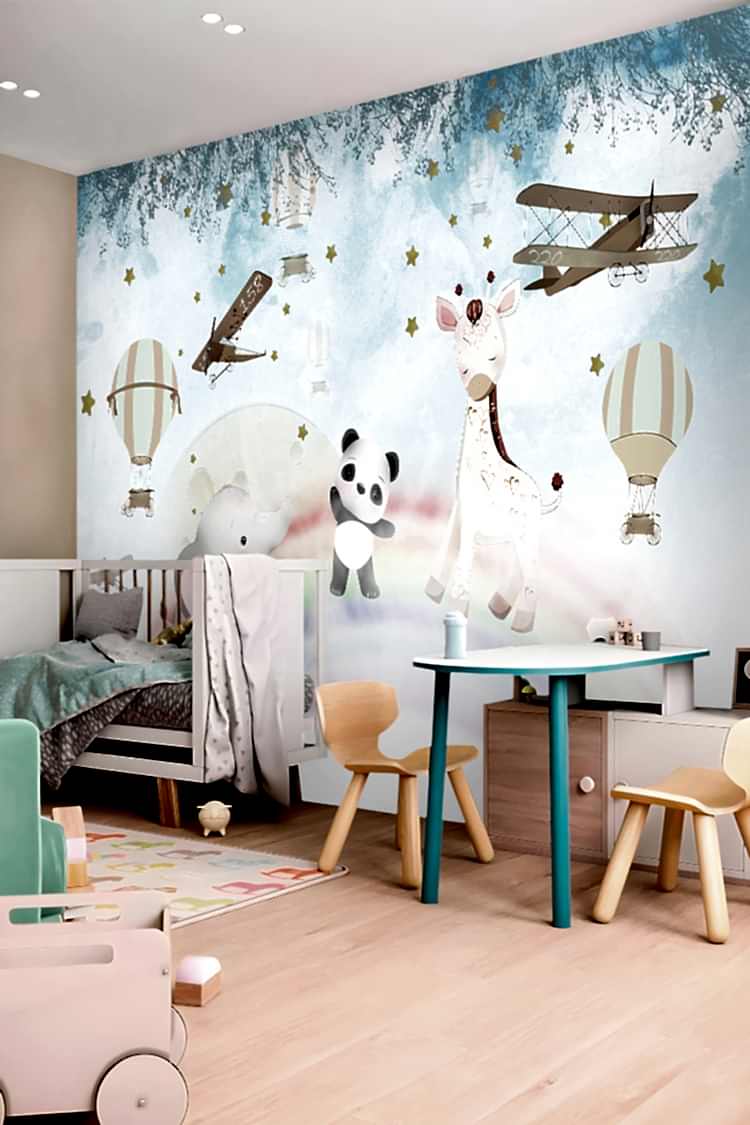 Pastel Uçan Balonlar ve Hayvanlar Duvar Kağıdı - Görsel 4