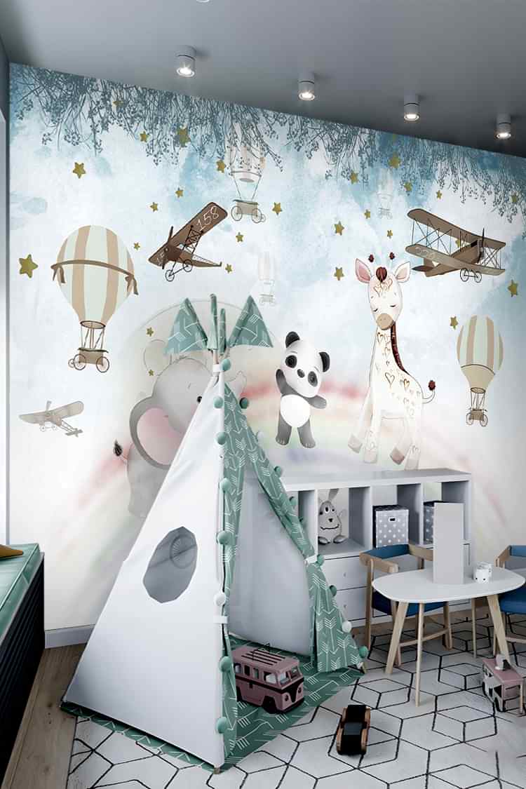 Pastel Uçan Balonlar ve Hayvanlar Duvar Kağıdı - Görsel 5