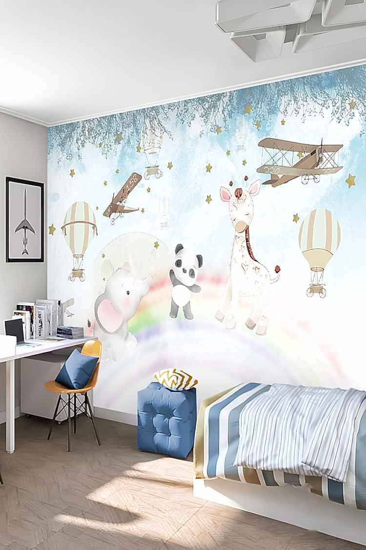 Pastel Uçan Balonlar ve Hayvanlar Duvar Kağıdı - Görsel 6