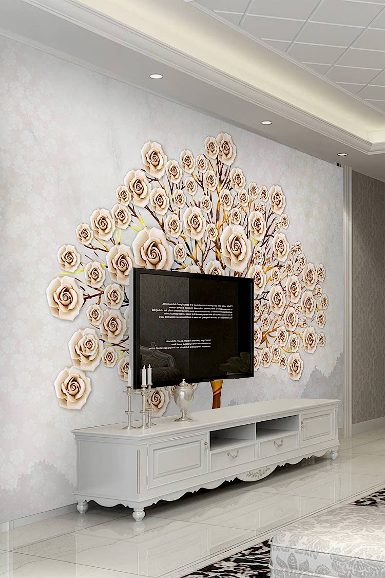 Altın Detaylı Gül Deseni ve Ağaç Motifi ile Şık Duvar Kağıdı - Görsel 6