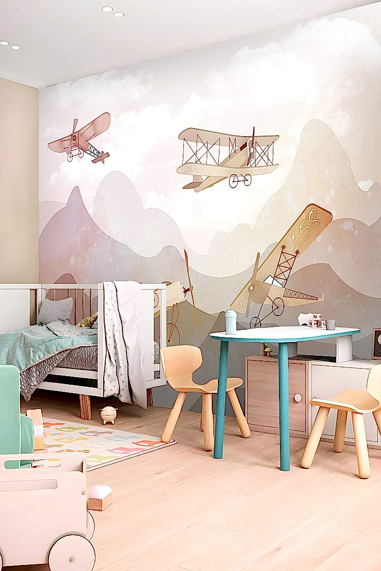Pastel Uçaklar ve Dağlar Duvar Kağıdı
