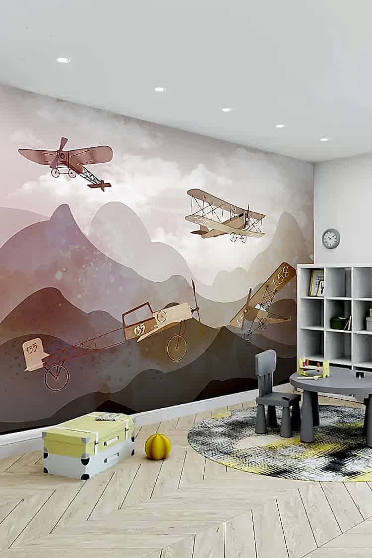Pastel Uçaklar ve Dağlar Duvar Kağıdı - Görsel 4