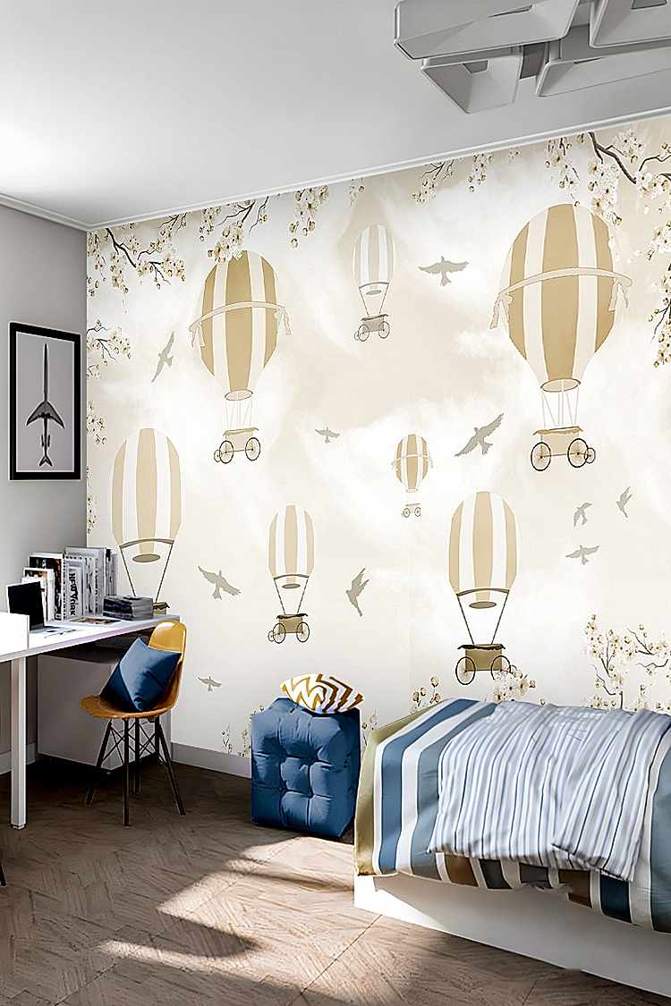 Pastel Uçan Balonlar ve Kuşlar Duvar Kağıdı