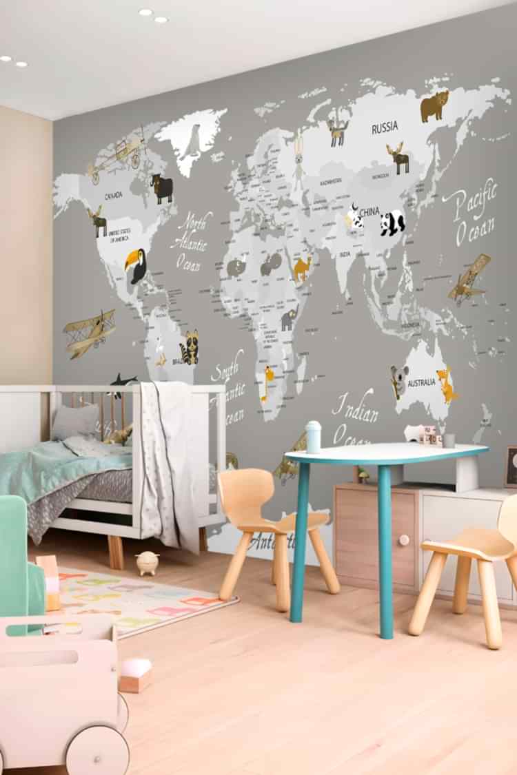 Dünya Haritası ve Hayvanlar Duvar Kağıdı - Görsel 4