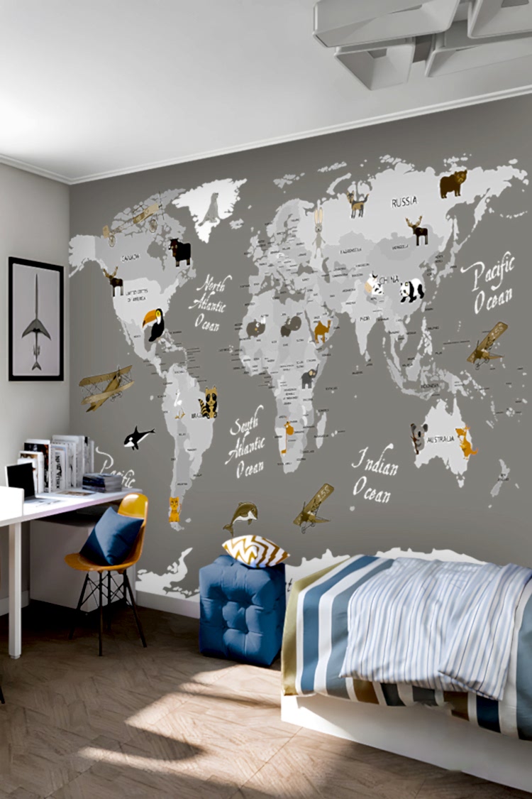 Dünya Haritası ve Hayvanlar Duvar Kağıdı - Görsel 6