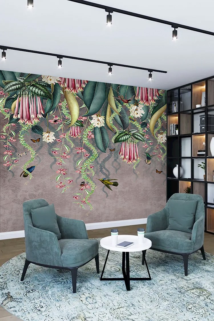 Tropikal Çiçekli Duvar Kağıdı - Görsel 3