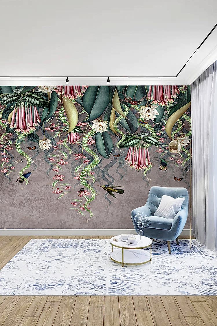 Tropikal Çiçekli Duvar Kağıdı - Görsel 4