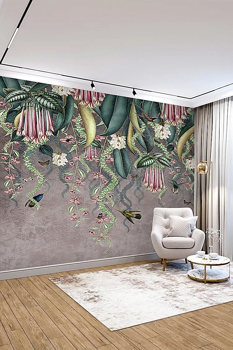 Tropikal Çiçekli Duvar Kağıdı - Görsel 2