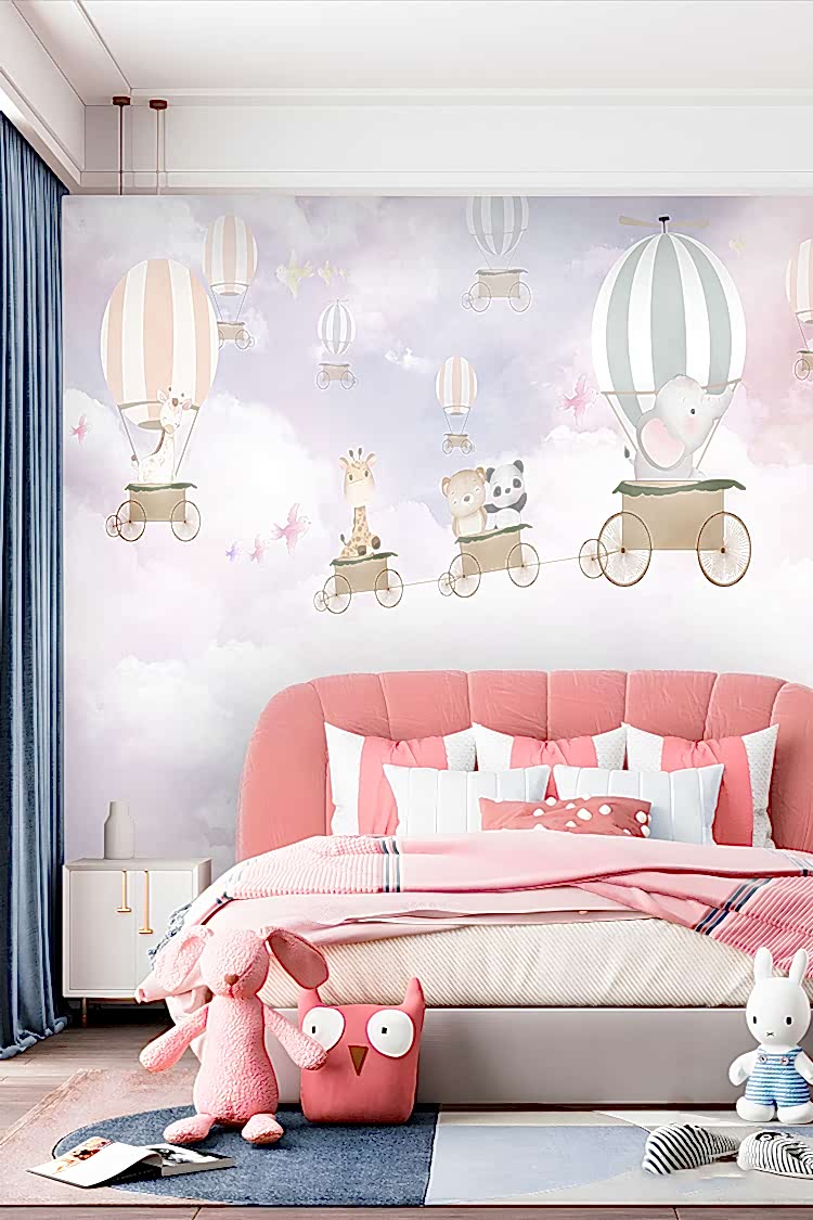 Pastel Uçan Balonlar ve Hayvanlar Duvar Kağıdı - Görsel 2