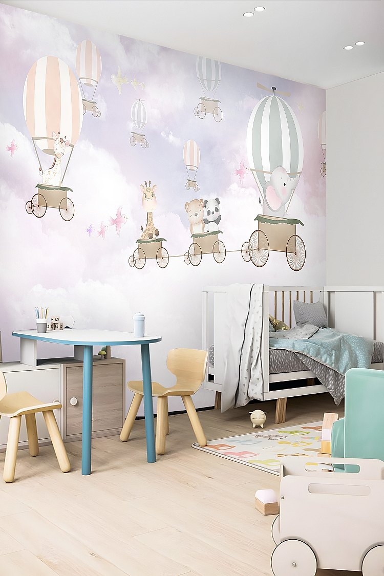 Pastel Uçan Balonlar ve Hayvanlar Duvar Kağıdı - Görsel 3