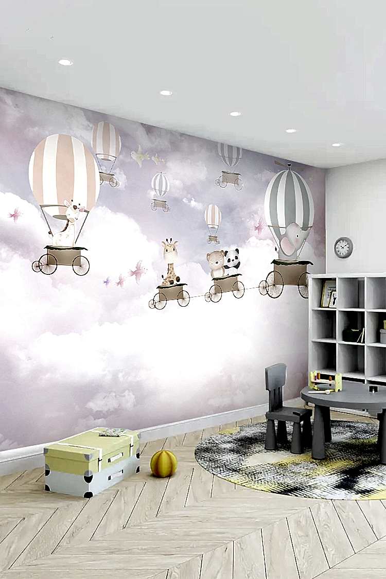 Pastel Uçan Balonlar ve Hayvanlar Duvar Kağıdı
