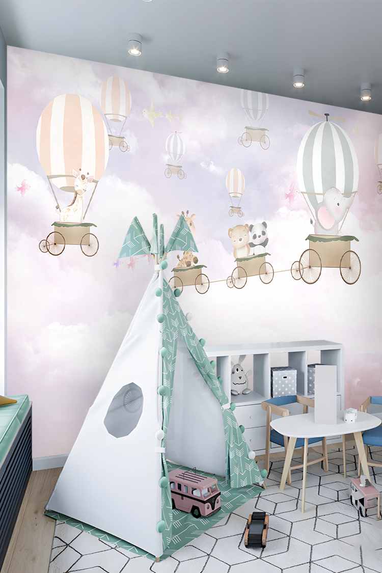 Pastel Uçan Balonlar ve Hayvanlar Duvar Kağıdı - Görsel 5