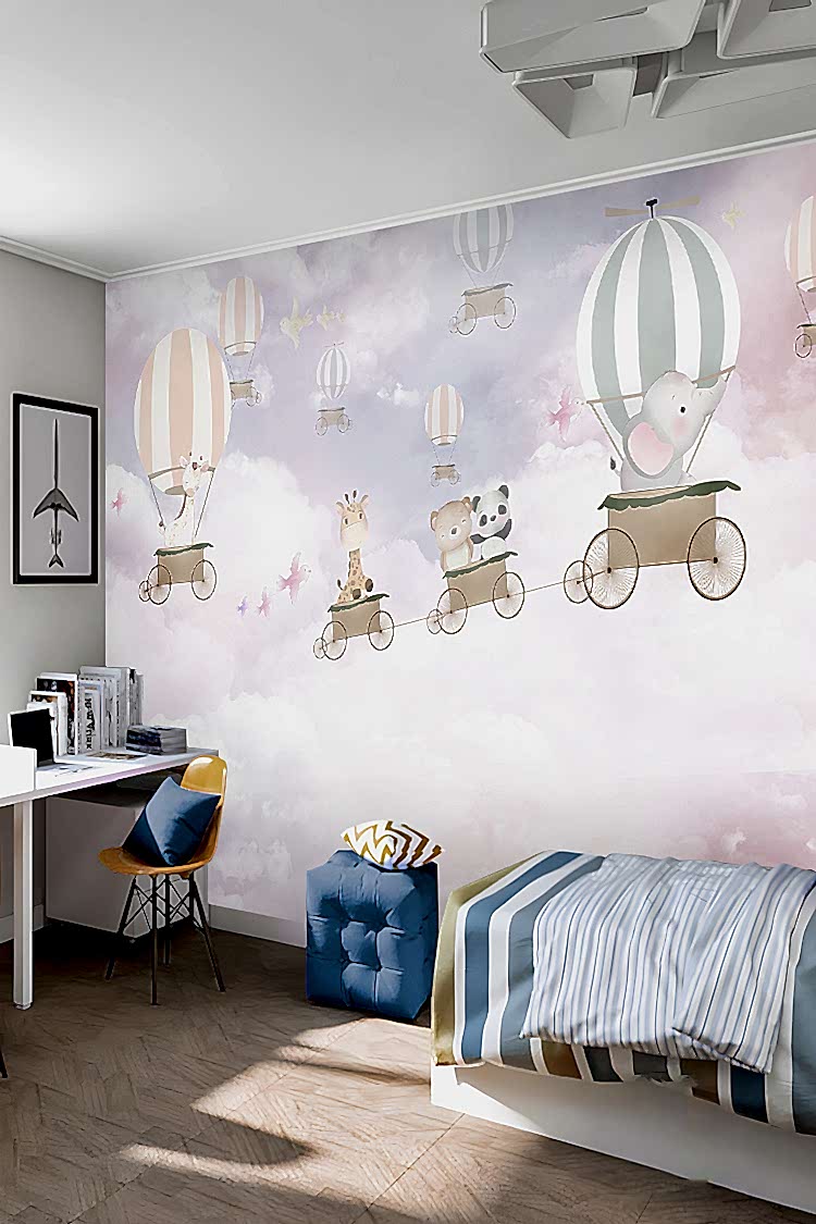 Pastel Uçan Balonlar ve Hayvanlar Duvar Kağıdı - Görsel 6