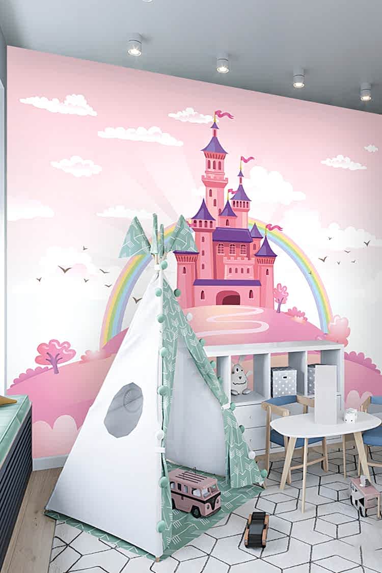 Prenses Sarayı ve Gökkuşağı Temalı Duvar Kağıdı - Görsel 5