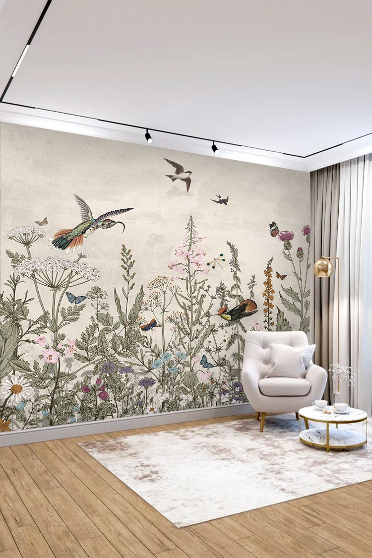 Kuşlar ve Çiçek Deseni Duvar Kağıdı - Görsel 3