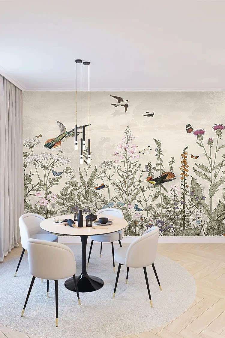 Kuşlar ve Çiçek Deseni Duvar Kağıdı - Görsel 4