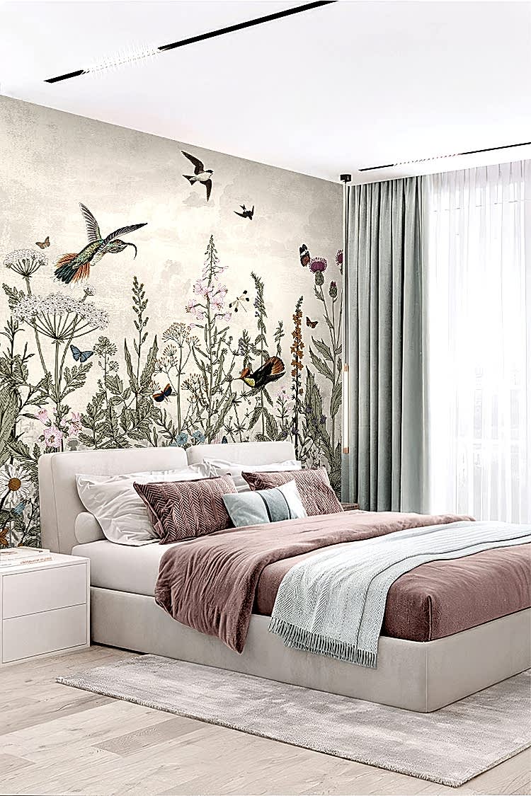 Kuşlar ve Çiçek Deseni Duvar Kağıdı - Görsel 5