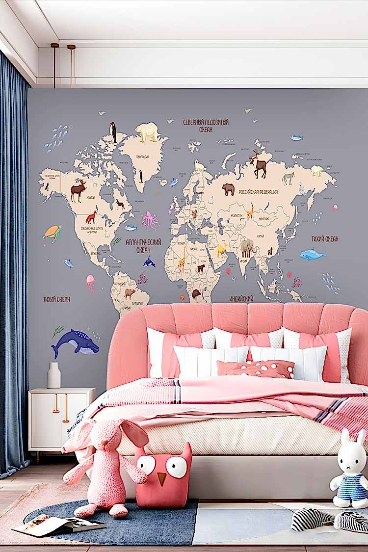 Renkli Dünya Haritası ve Hayvanlar Duvar Kağıdı