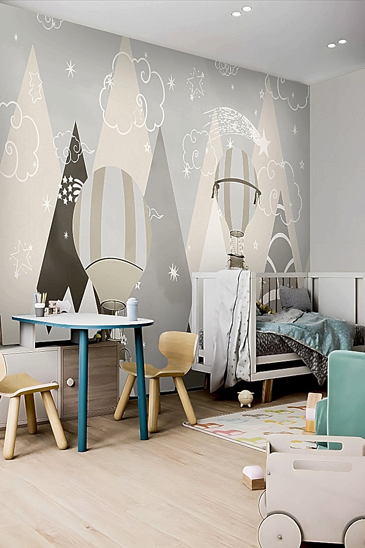 Pastel Dağlar ve Uçan Balonlar