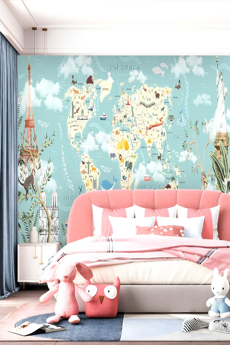 Çocuklar İçin Dünya Haritası Duvar Kağıdı