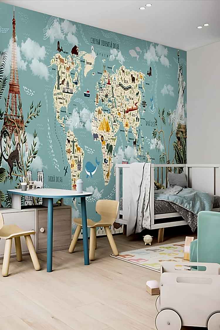 Çocuklar İçin Dünya Haritası Duvar Kağıdı - Görsel 2