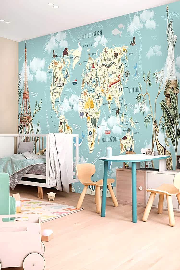 Çocuklar İçin Dünya Haritası Duvar Kağıdı - Görsel 3