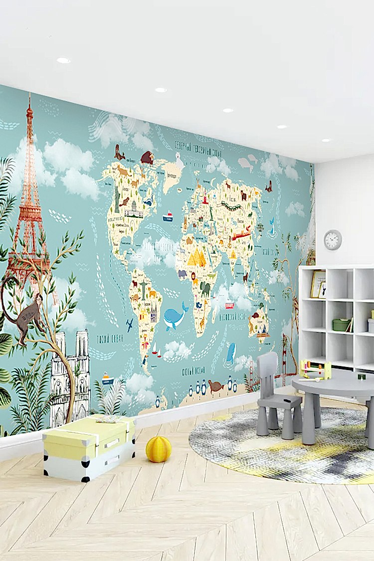 Çocuklar İçin Dünya Haritası Duvar Kağıdı - Görsel 4