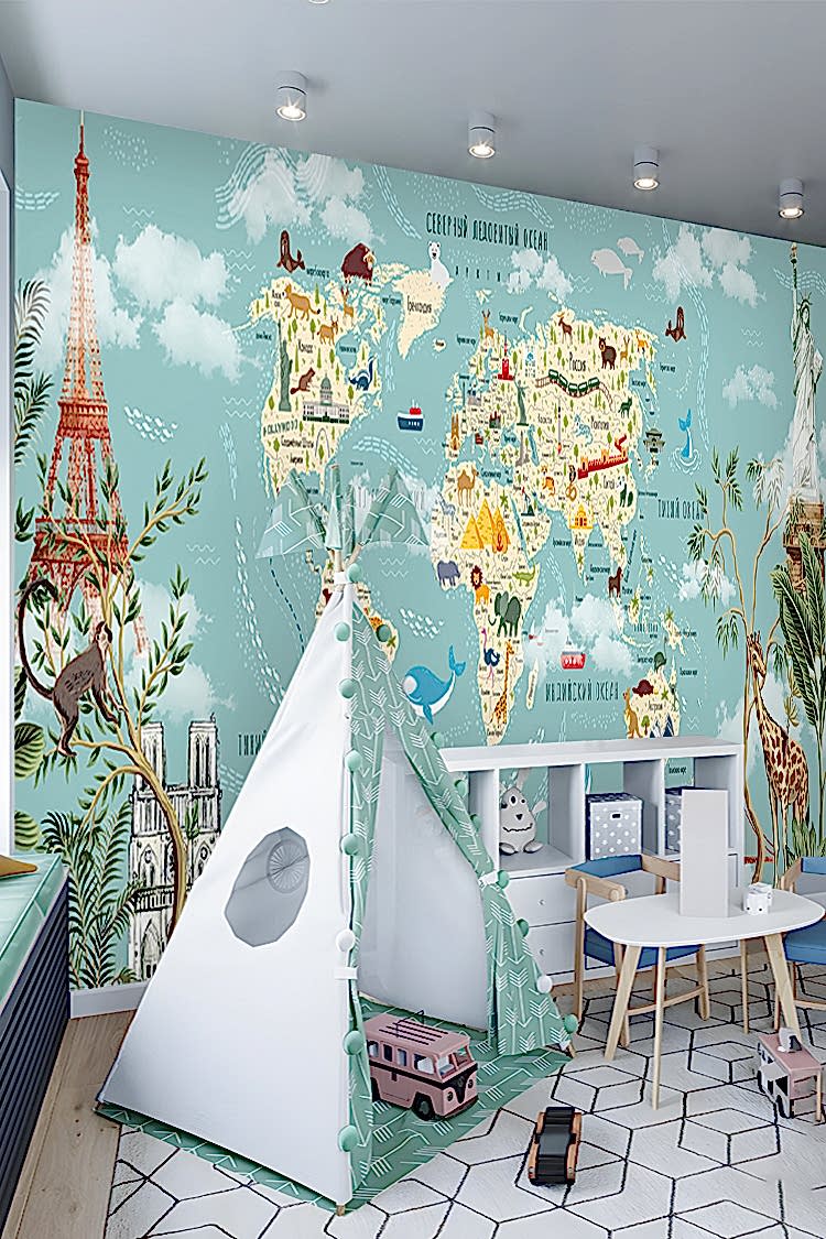 Çocuklar İçin Dünya Haritası Duvar Kağıdı - Görsel 5