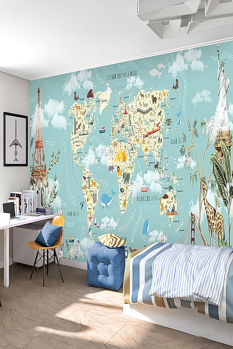 Çocuklar İçin Dünya Haritası Duvar Kağıdı - Görsel 6
