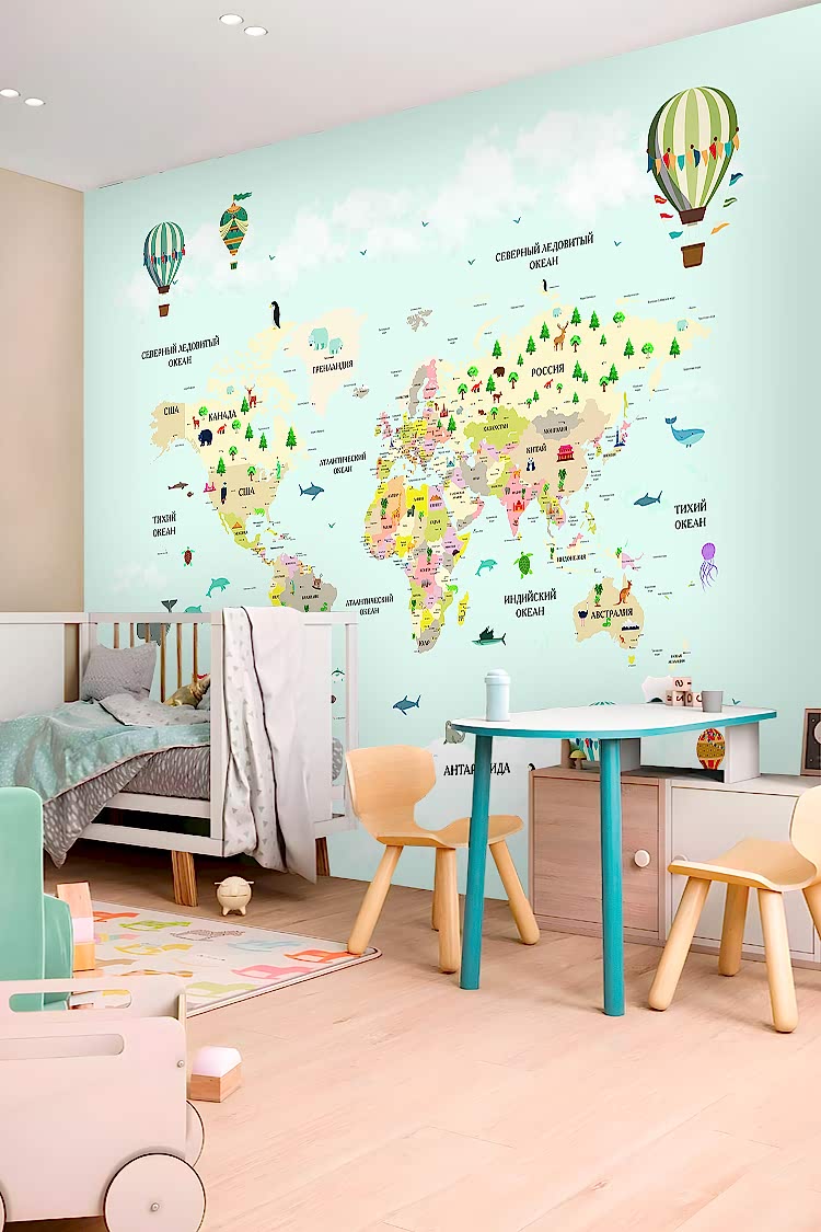 Çocuklar İçin Dünya Haritası Duvar Kağıdı - Görsel 3