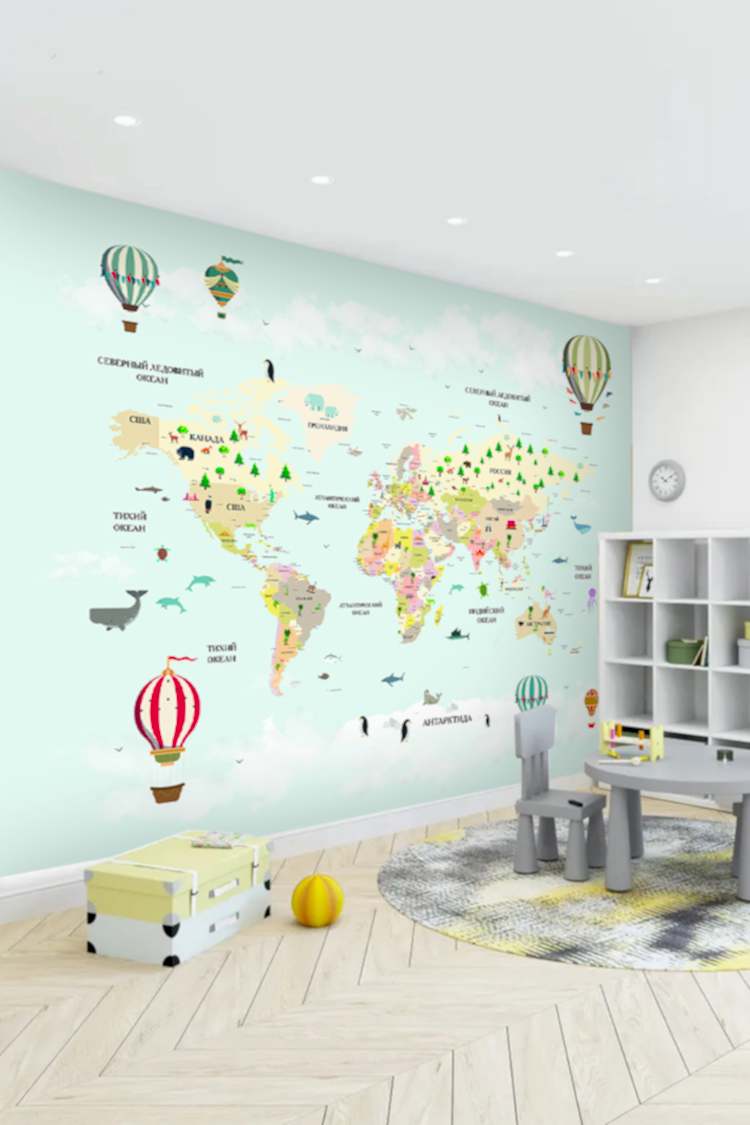 Çocuklar İçin Dünya Haritası Duvar Kağıdı - Görsel 4