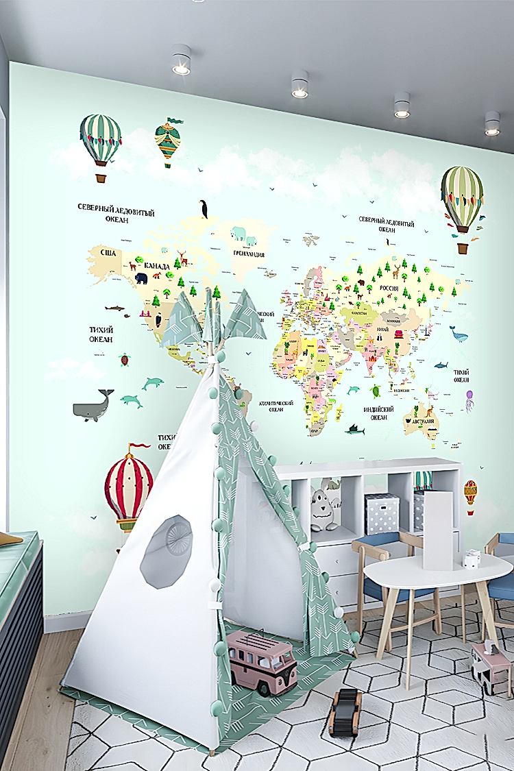 Çocuklar İçin Dünya Haritası Duvar Kağıdı - Görsel 5