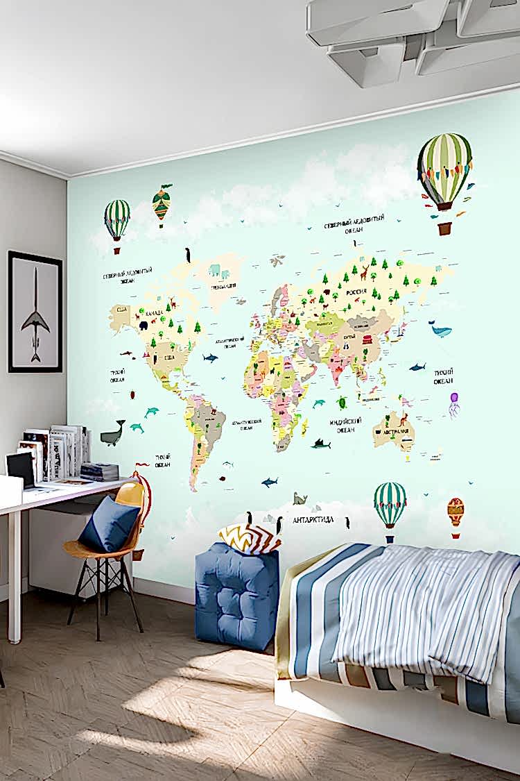 Çocuklar İçin Dünya Haritası Duvar Kağıdı - Görsel 6