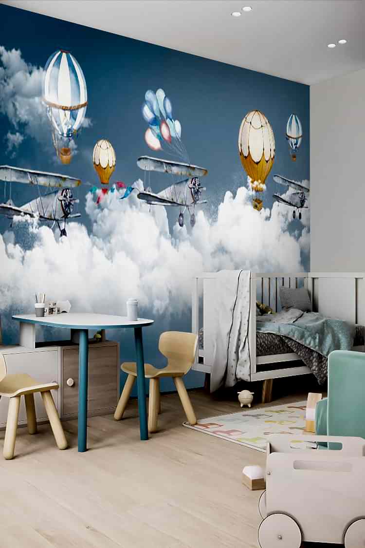 Renkli Balonlar ve Uçaklar ile Gökyüzü Duvar Kağıdı - Görsel 2