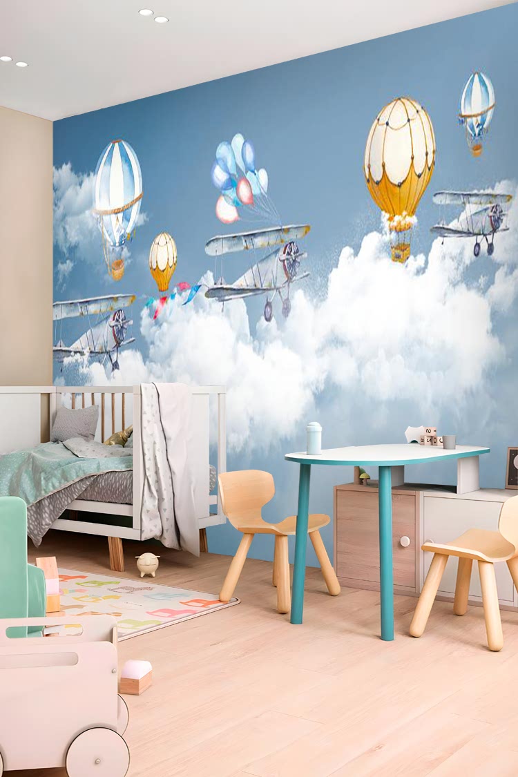 Renkli Balonlar ve Uçaklar ile Gökyüzü Duvar Kağıdı - Görsel 3
