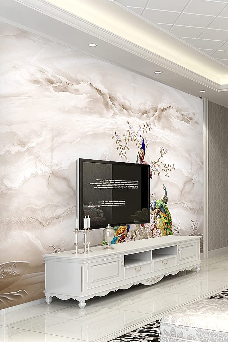 Zarif Pembe Tüylerle Süslenmiş Kuşlar Duvar Kağıdı - Görsel 2