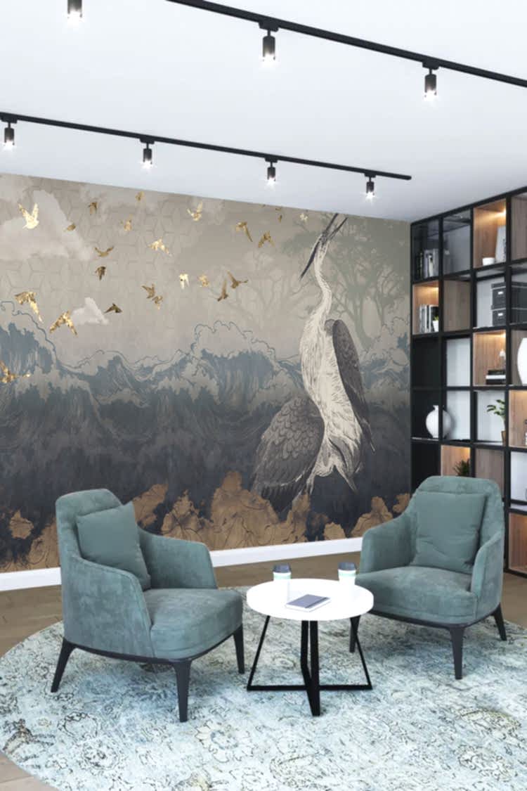 Zarif Kuş ve Doğa Desenli Duvar Kağıdı - Görsel 2