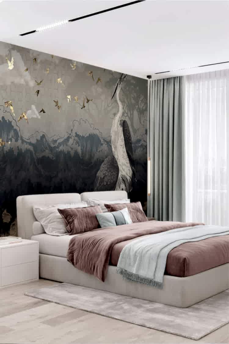 Zarif Kuş ve Doğa Desenli Duvar Kağıdı - Görsel 5