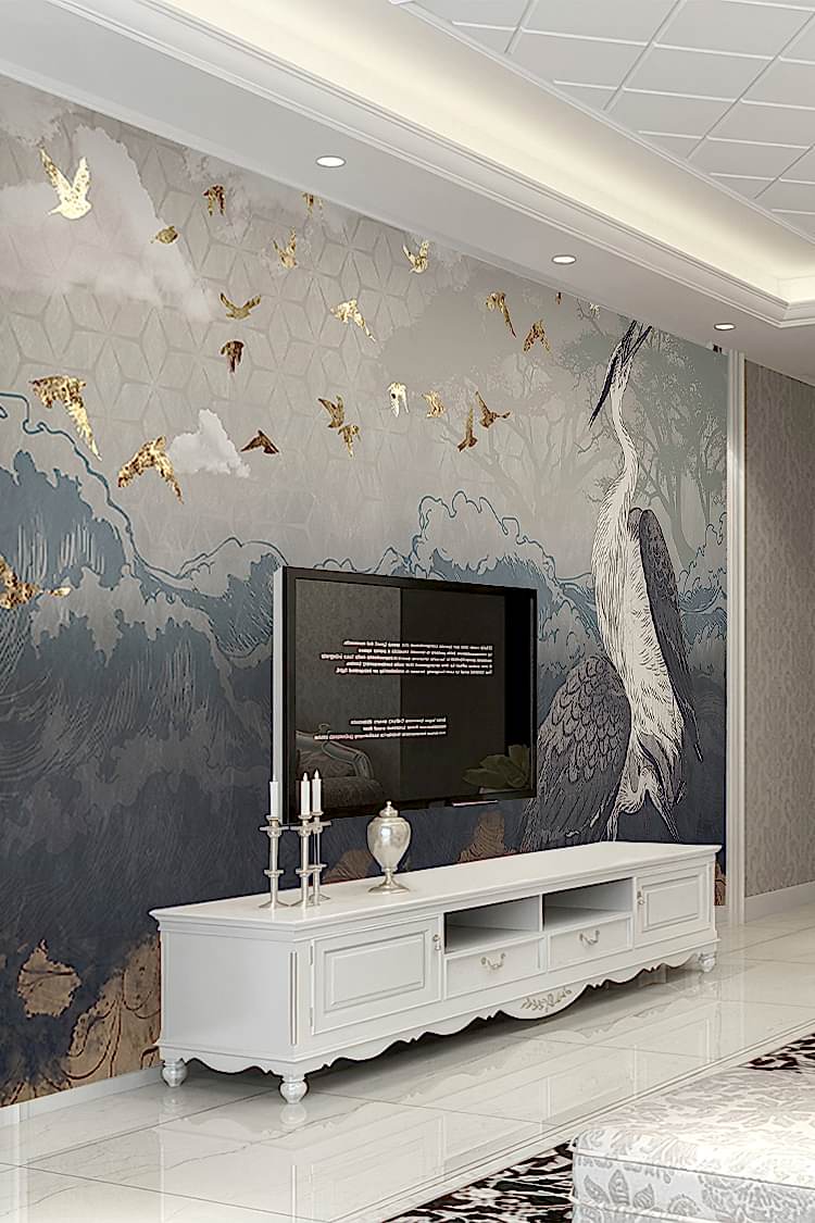 Zarif Kuş ve Doğa Desenli Duvar Kağıdı - Görsel 6