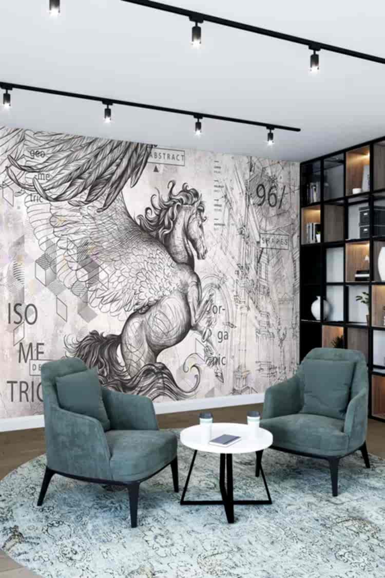 Mitolojik Pegasus Figürlü Sanatsal Duvar Kağıdı