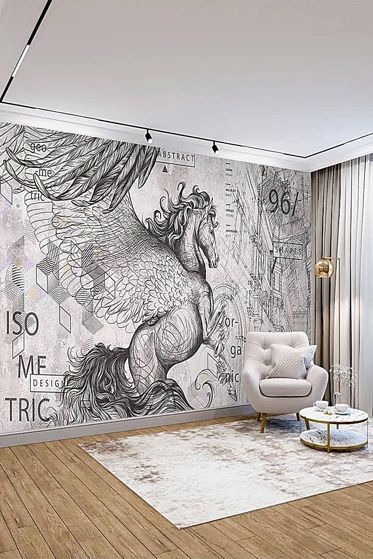 Mitolojik Pegasus Figürlü Sanatsal Duvar Kağıdı - Görsel 2