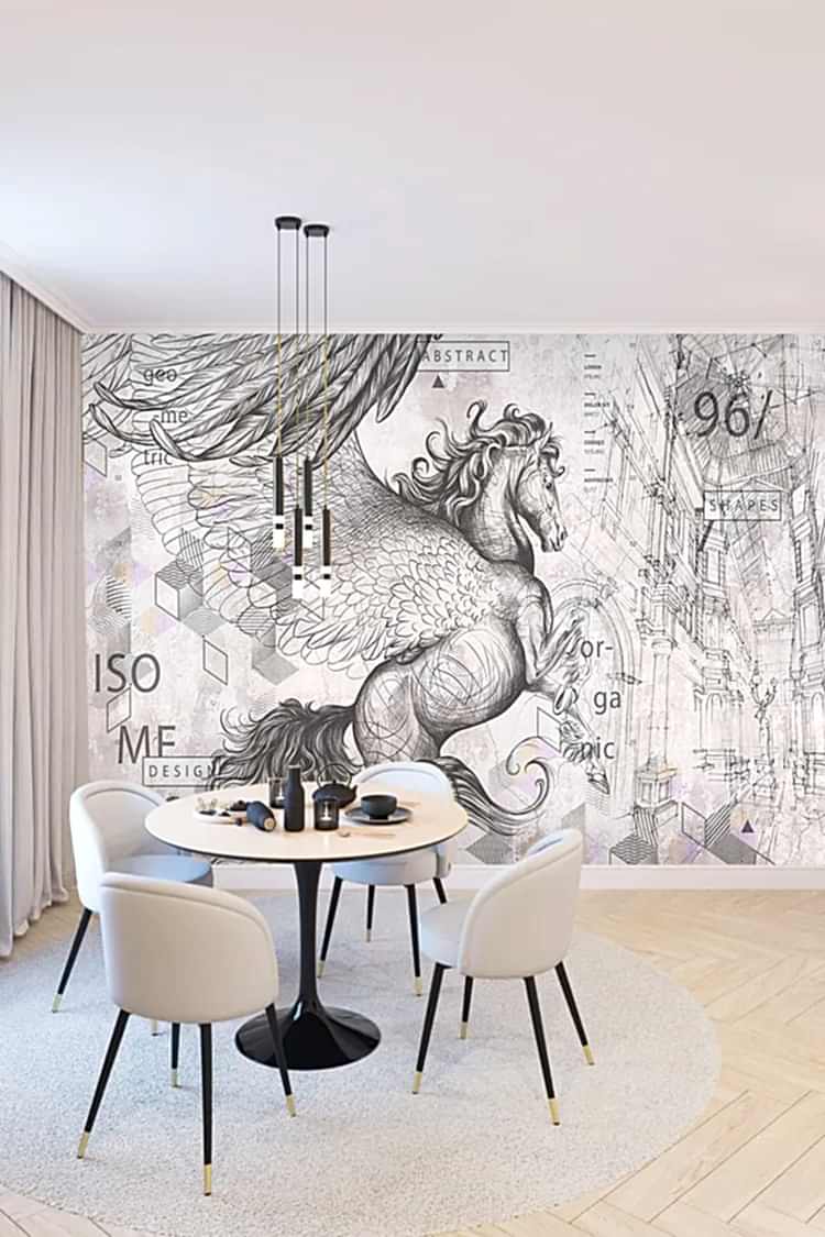 Mitolojik Pegasus Figürlü Sanatsal Duvar Kağıdı - Görsel 4