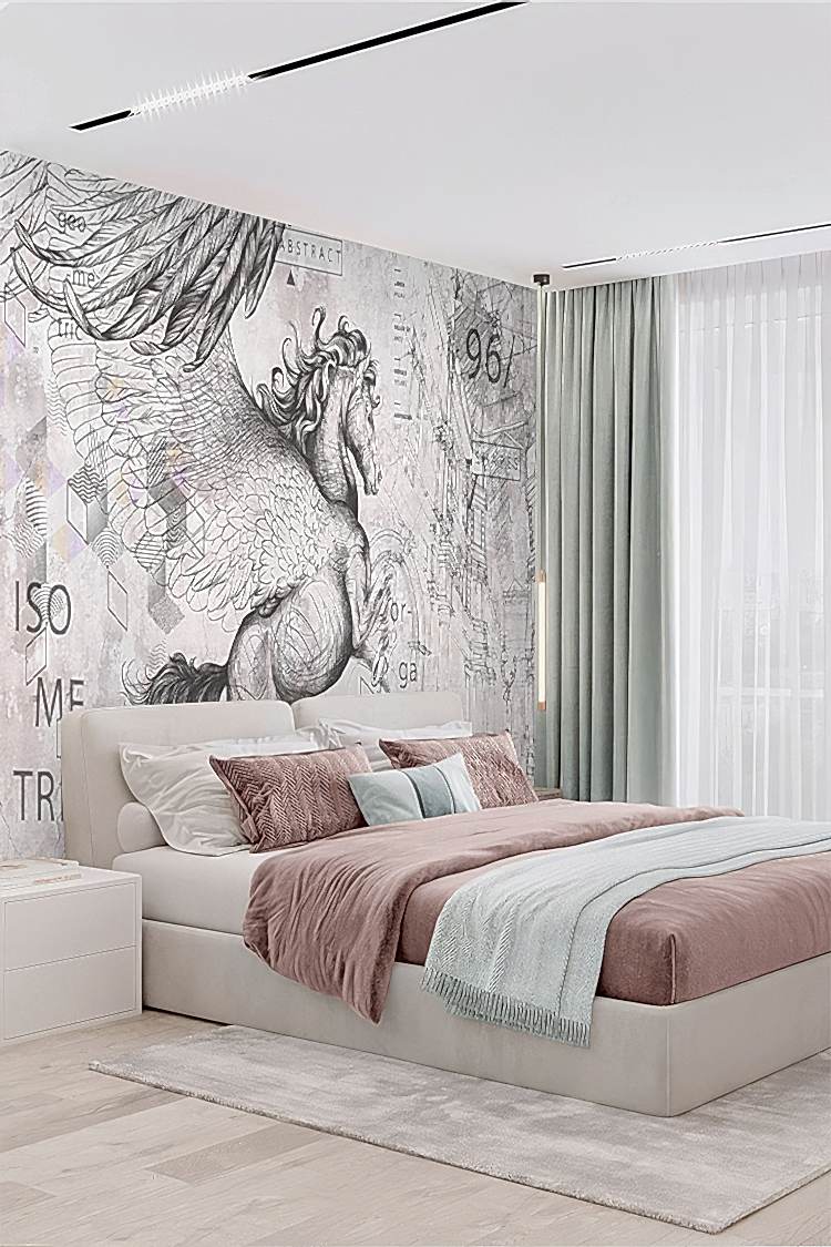 Mitolojik Pegasus Figürlü Sanatsal Duvar Kağıdı - Görsel 5