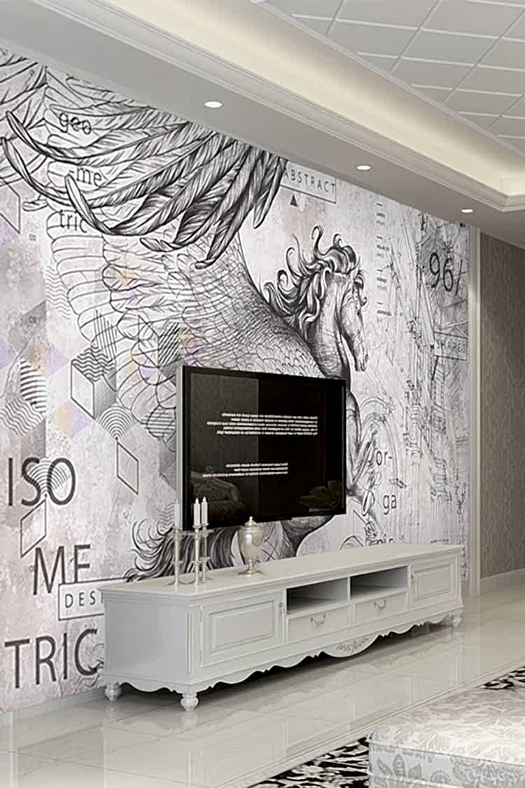 Mitolojik Pegasus Figürlü Sanatsal Duvar Kağıdı - Görsel 6