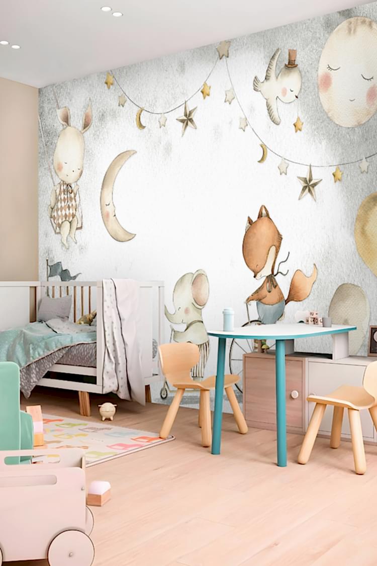 Yıldızlar ve Hayvanlar Temalı Duvar Kağıdı - Görsel 3