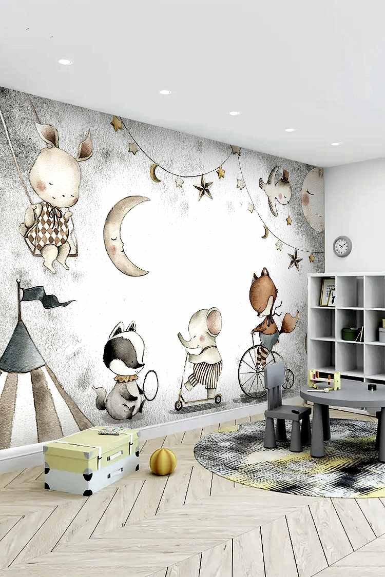 Yıldızlar ve Hayvanlar Temalı Duvar Kağıdı - Görsel 5