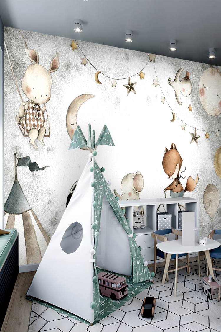 Yıldızlar ve Hayvanlar Temalı Duvar Kağıdı