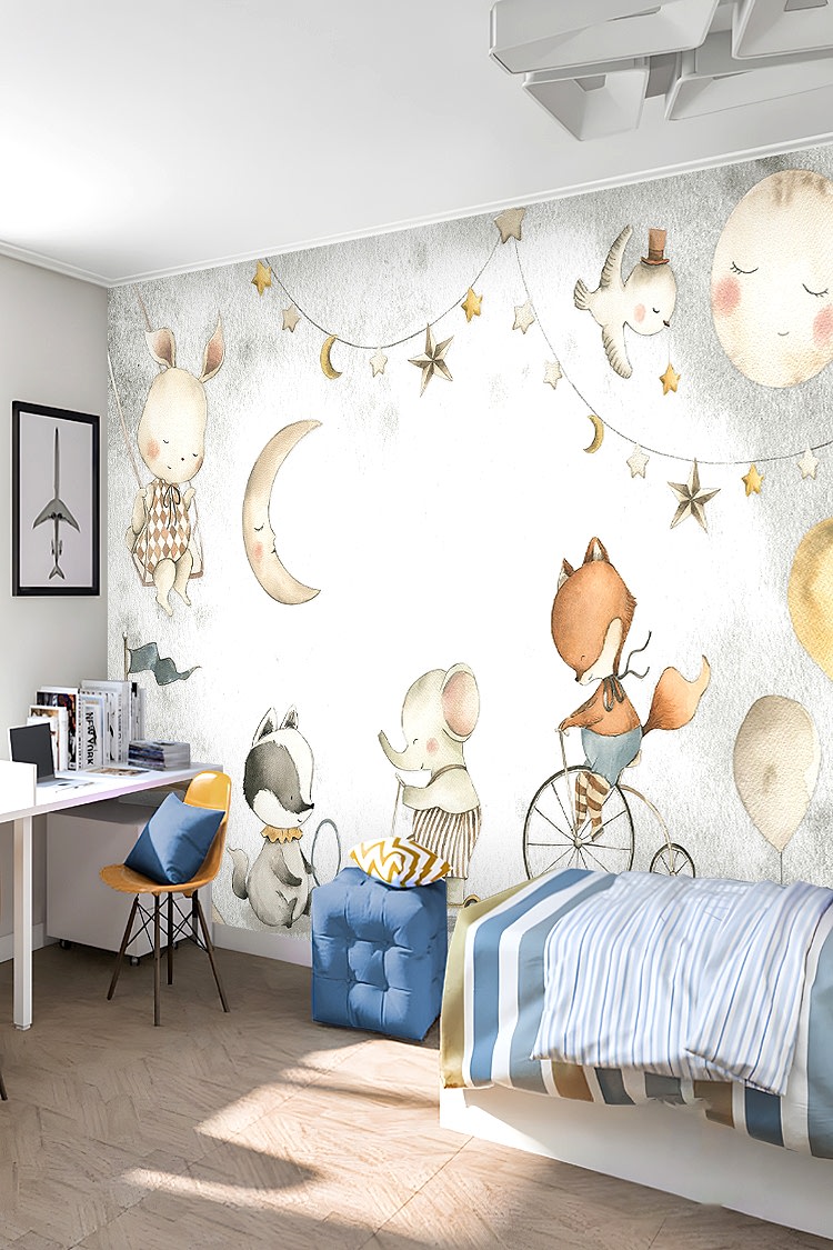 Yıldızlar ve Hayvanlar Temalı Duvar Kağıdı - Görsel 6