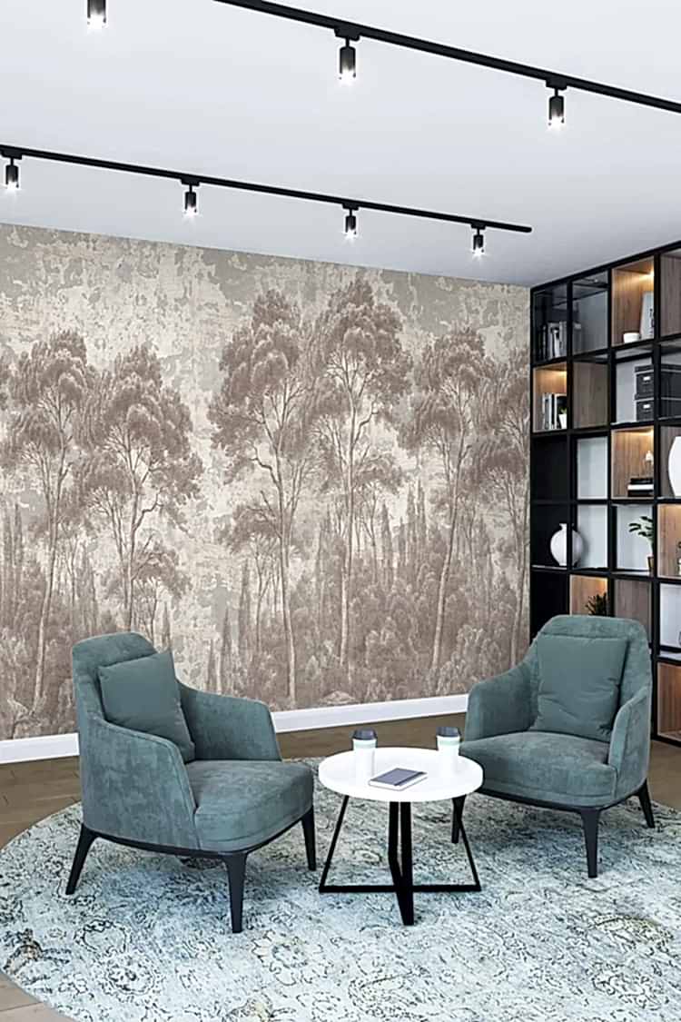 Bej Kahverengi Orman Desenli Duvar Kağıdı - Görsel 2